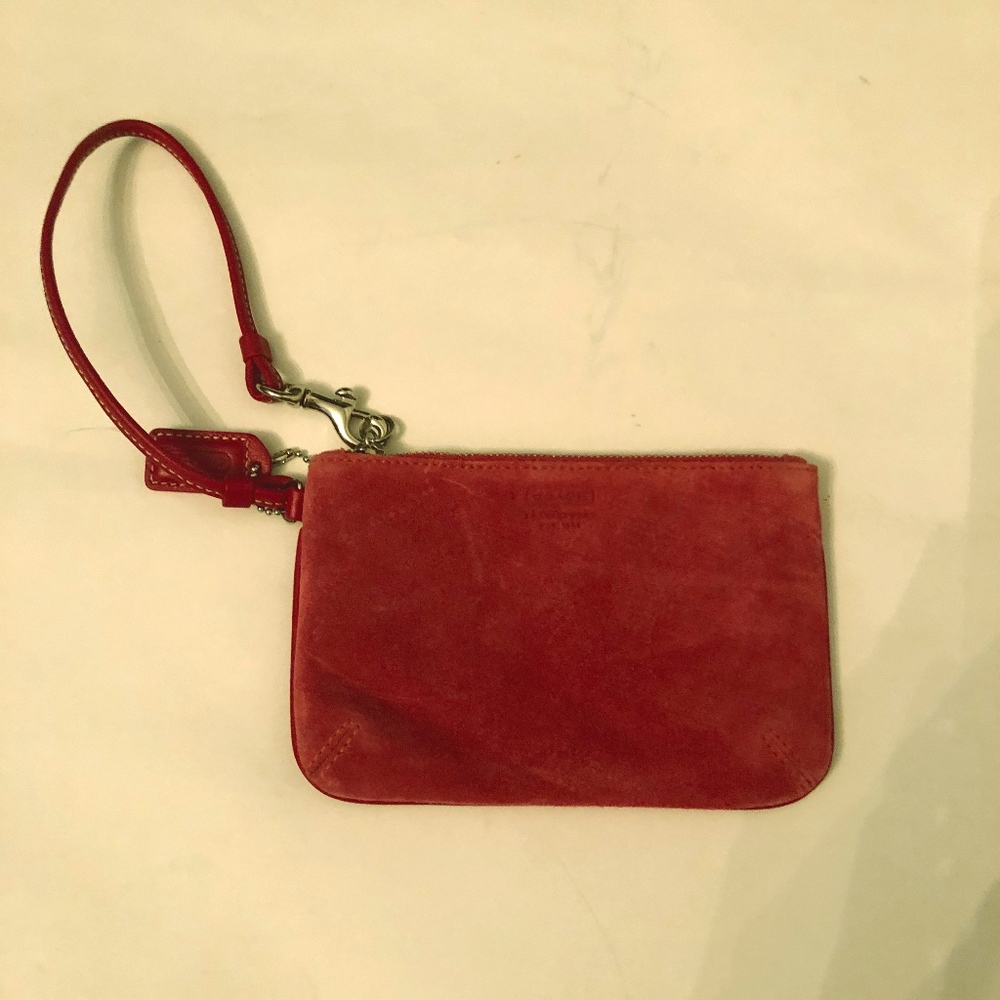 Coach Suede Fuchsia Skinny Small Wristlet